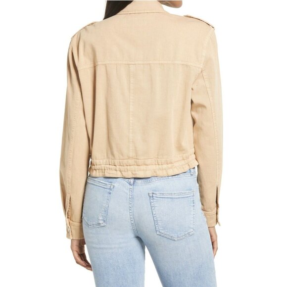 Blank NYC Women Jacket Medium Size Buff Twill Utility Beige Cotton Pockets - Picture 3 of 13